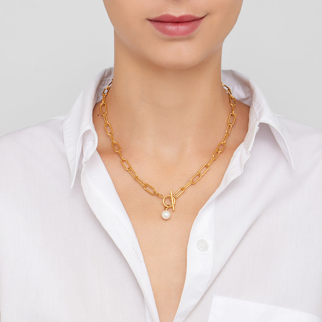 Lita Pearl Paperclip Chain Link Necklace – Fig Tree Jewelry & Accessories